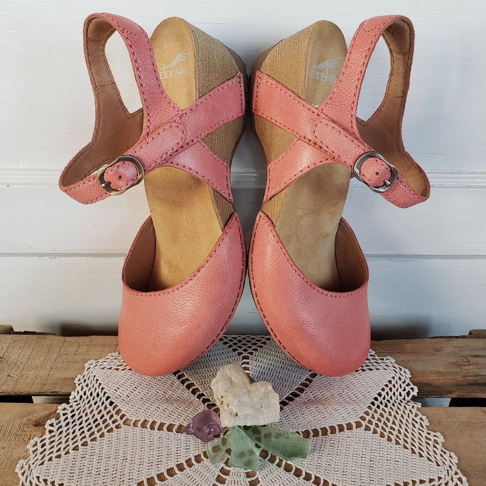 Pink Dansko Tiffani Strappy Clog Sandal MaryJane Milled Burnished Coral 37 38 40 - Picture 9 of 13